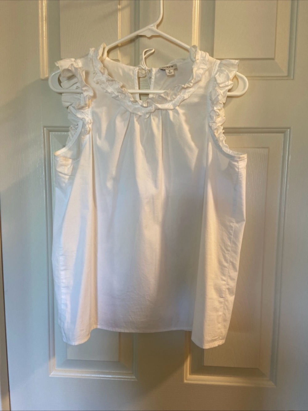 JCrew White Ruffled Sleeveless Blouse